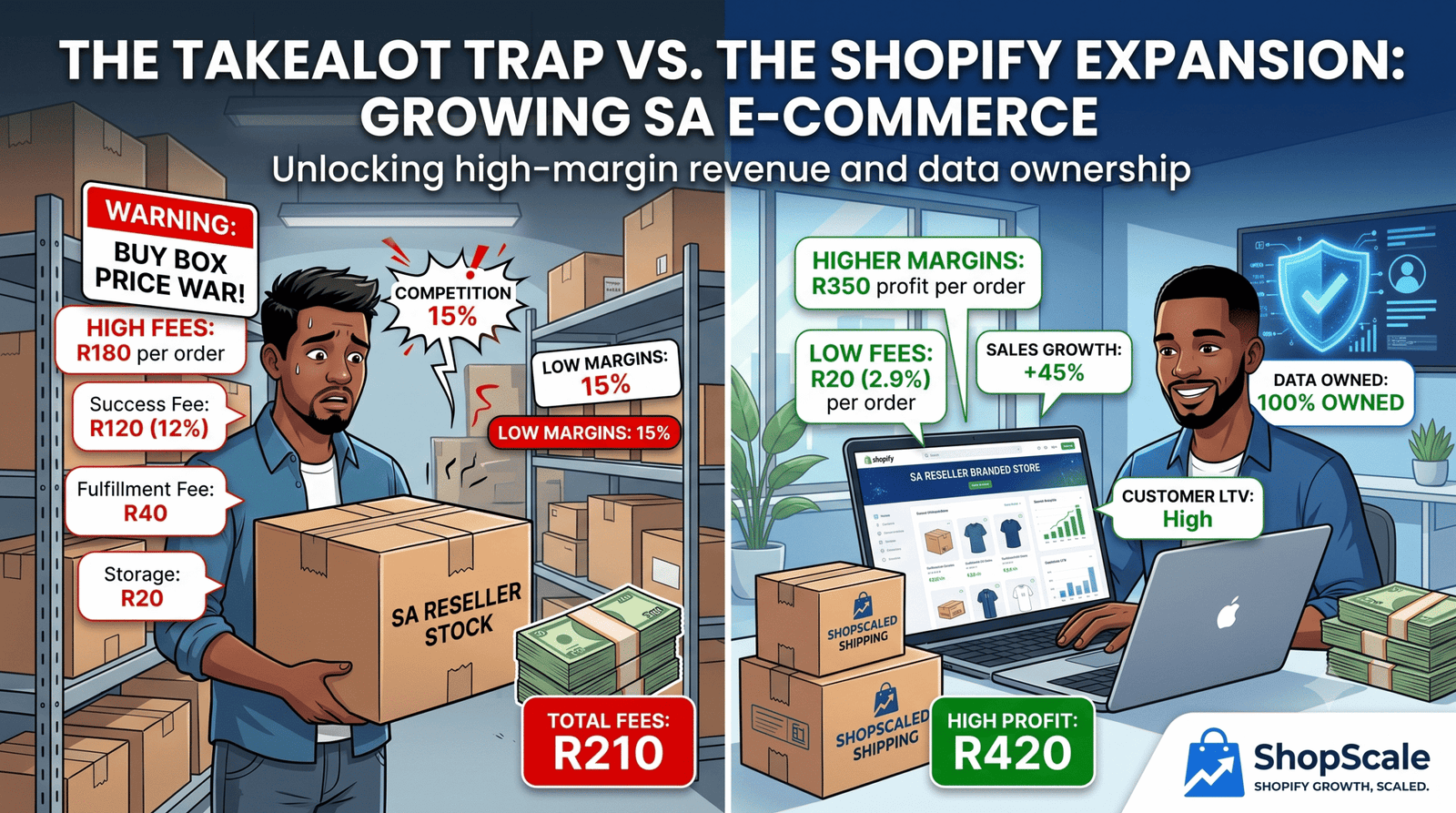 Takealot seller fees vs Shopify profit margins South Africa